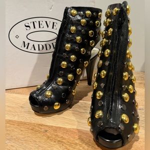 Steve Madden Black Peep-Toe Studded Ankle Booties